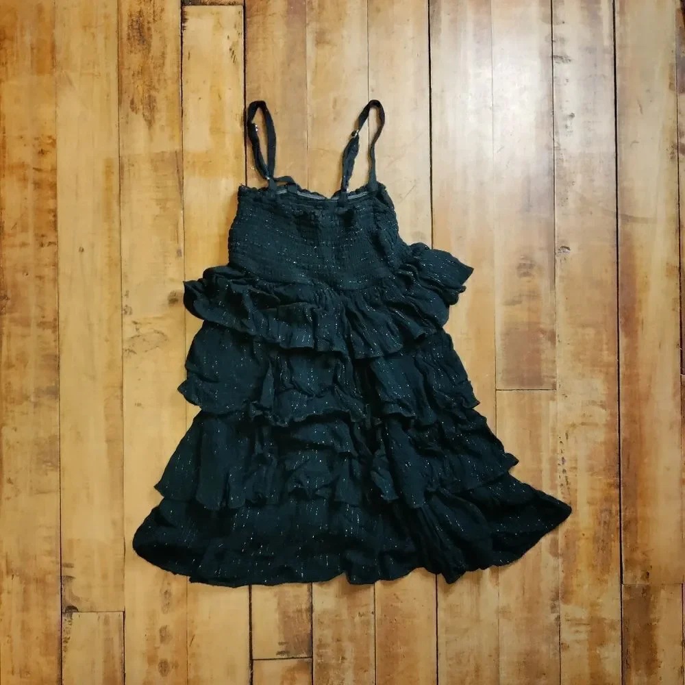 Justice size 14 girls black ruffle dress swim cover up summer dress